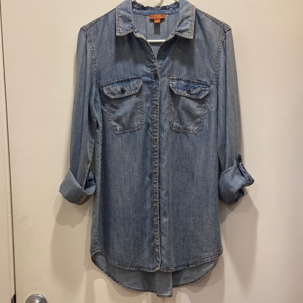 NWOT Scully Blue Denim Mini Button Up Dress with Tie Back Detail